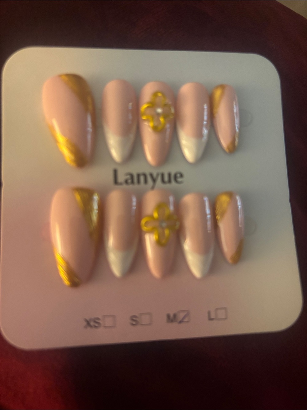 Pink and Gold Press-On Nail Set with Floral Accent